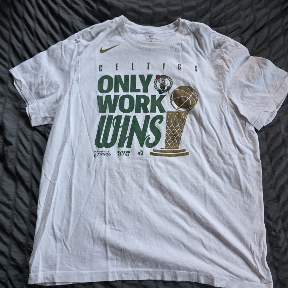 Nike White and Green Celtics Short Sleeve Tee